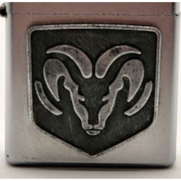 Zippo Dodge Ram Emblem Lighter 2002 Code A 02 Silver Tone Flip Tone Made in USA - Picture 2 of 16